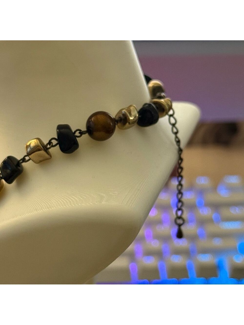 Boho Black, bronze, and Gold Adjustable Beaded Necklace - Picture 3 of 4